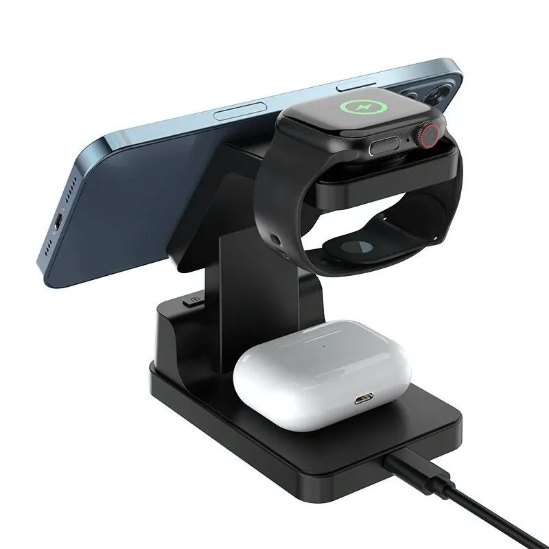 15W 4 In 1 Magnetic Desktop Wireless Charger Black