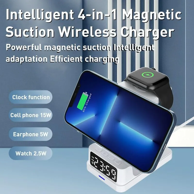 15W 4 In 1 Magnetic Desktop Wireless Charger Black