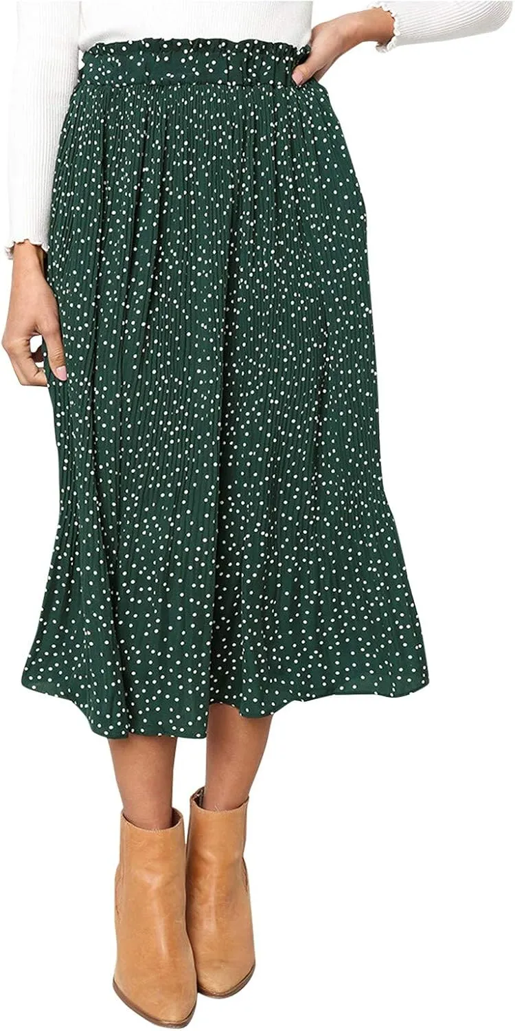 2023 Summer Spring Women's Casual Skirts Skirts for Women Trendy Elegant High Skirt Dot Women's Pleated Midi