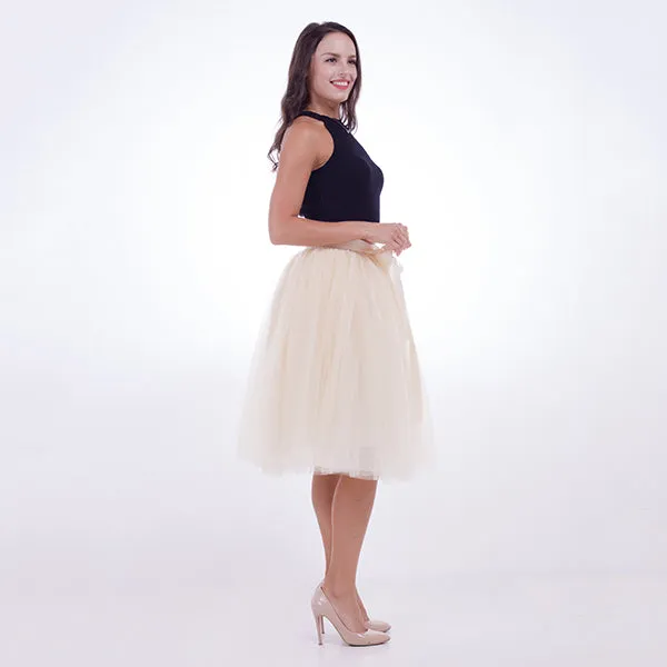 5 Layers 65cm Princess Midi Tulle Skirt Pleated Dance Tutu Skirts Womens Lolita Petticoat Jupe Saia faldas Denim Party Skirts