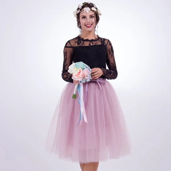 5 Layers 65cm Princess Midi Tulle Skirt Pleated Dance Tutu Skirts Womens Lolita Petticoat Jupe Saia faldas Denim Party Skirts