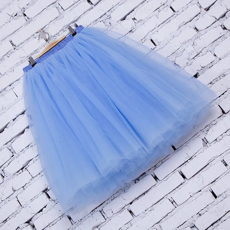 5 Layers 65cm Princess Midi Tulle Skirt Pleated Dance Tutu Skirts Womens Lolita Petticoat Jupe Saia faldas Denim Party Skirts