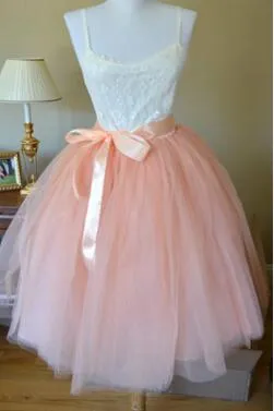 5 Layers 65cm Princess Midi Tulle Skirt Pleated Dance Tutu Skirts Womens Lolita Petticoat Jupe Saia faldas Denim Party Skirts