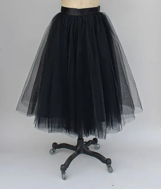 5 Layers 65cm Princess Midi Tulle Skirt Pleated Dance Tutu Skirts Womens Lolita Petticoat Jupe Saia faldas Denim Party Skirts