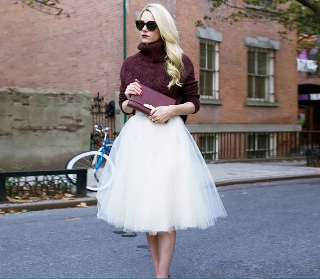 5 Layers 65cm Princess Midi Tulle Skirt Pleated Dance Tutu Skirts Womens Lolita Petticoat Jupe Saia faldas Denim Party Skirts