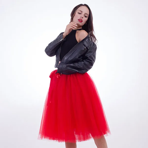 5 Layers 65cm Princess Midi Tulle Skirt Pleated Dance Tutu Skirts Womens Lolita Petticoat Jupe Saia faldas Denim Party Skirts