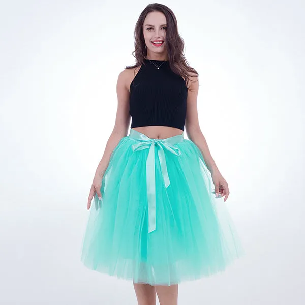 5 Layers 65cm Princess Midi Tulle Skirt Pleated Dance Tutu Skirts Womens Lolita Petticoat Jupe Saia faldas Denim Party Skirts