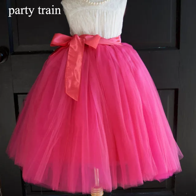 5 Layers 65cm Princess Midi Tulle Skirt Pleated Dance Tutu Skirts Womens Lolita Petticoat Jupe Saia faldas Denim Party Skirts