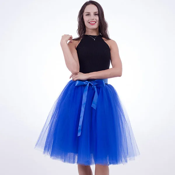 5 Layers 65cm Princess Midi Tulle Skirt Pleated Dance Tutu Skirts Womens Lolita Petticoat Jupe Saia faldas Denim Party Skirts