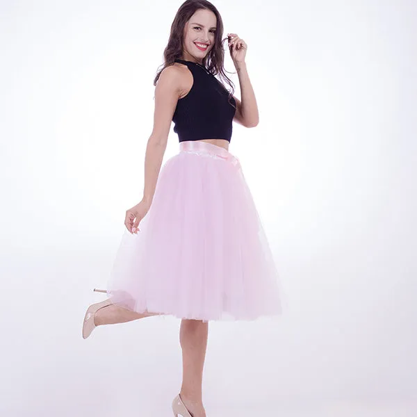 5 Layers 65cm Princess Midi Tulle Skirt Pleated Dance Tutu Skirts Womens Lolita Petticoat Jupe Saia faldas Denim Party Skirts