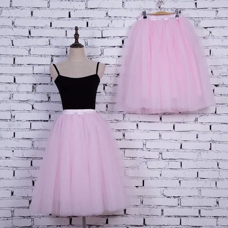 5 Layers 65cm Princess Midi Tulle Skirt Pleated Dance Tutu Skirts Womens Lolita Petticoat Jupe Saia faldas Denim Party Skirts