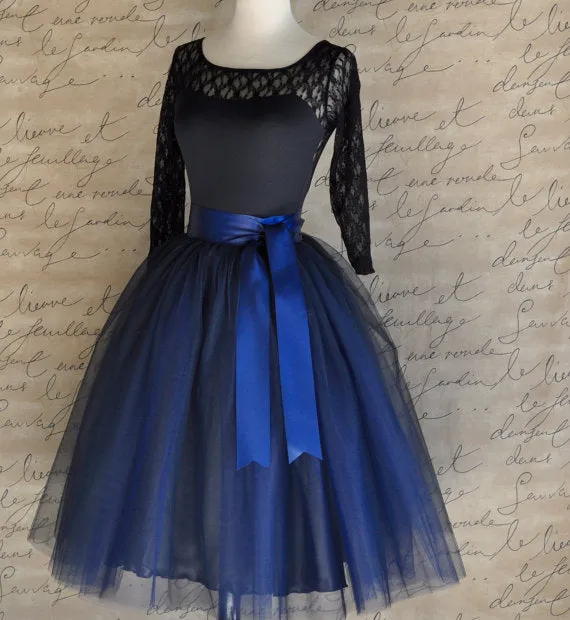 5 Layers 65cm Princess Midi Tulle Skirt Pleated Dance Tutu Skirts Womens Lolita Petticoat Jupe Saia faldas Denim Party Skirts