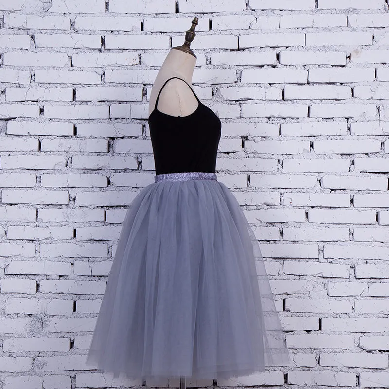 5 Layers 65cm Princess Midi Tulle Skirt Pleated Dance Tutu Skirts Womens Lolita Petticoat Jupe Saia faldas Denim Party Skirts