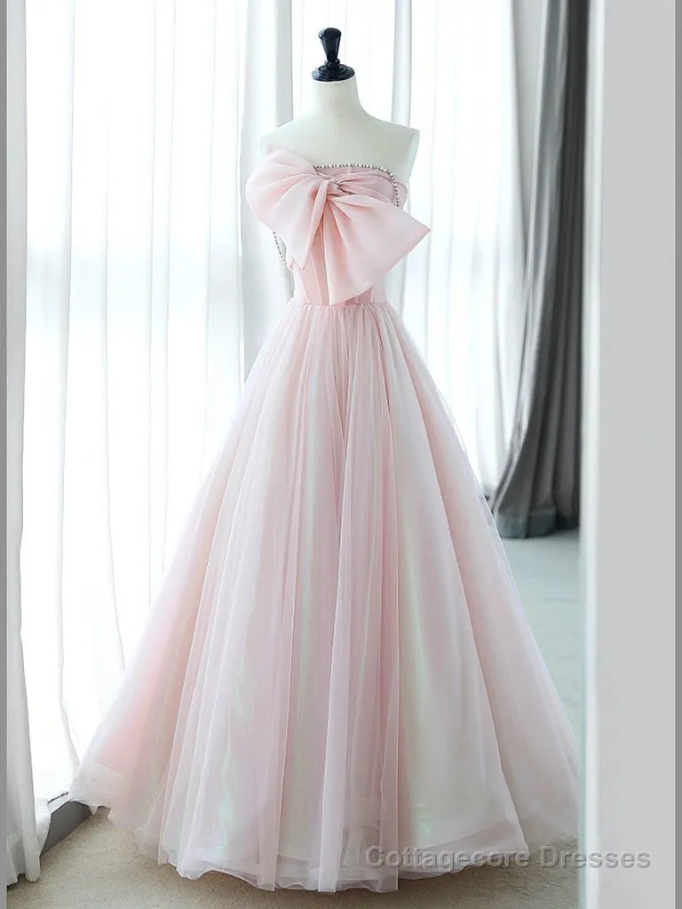 A-Line Pink Organza Long Prom Dress, Pink Long Formal Dress