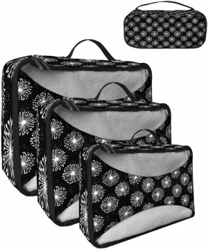 Abstract Dandelion on Black 4 Set Packing Cubes, Summer Pastoral Botanical Packing Cubes for Carry on Suitcase Travel Essential Bag for Clothes Shoes Cosmetics Toiletry