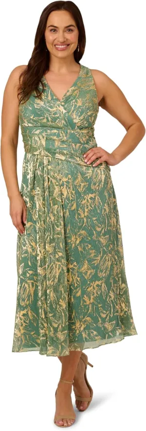 Adrianna Papell Women's V Neck Soft Skirt Midi Dress