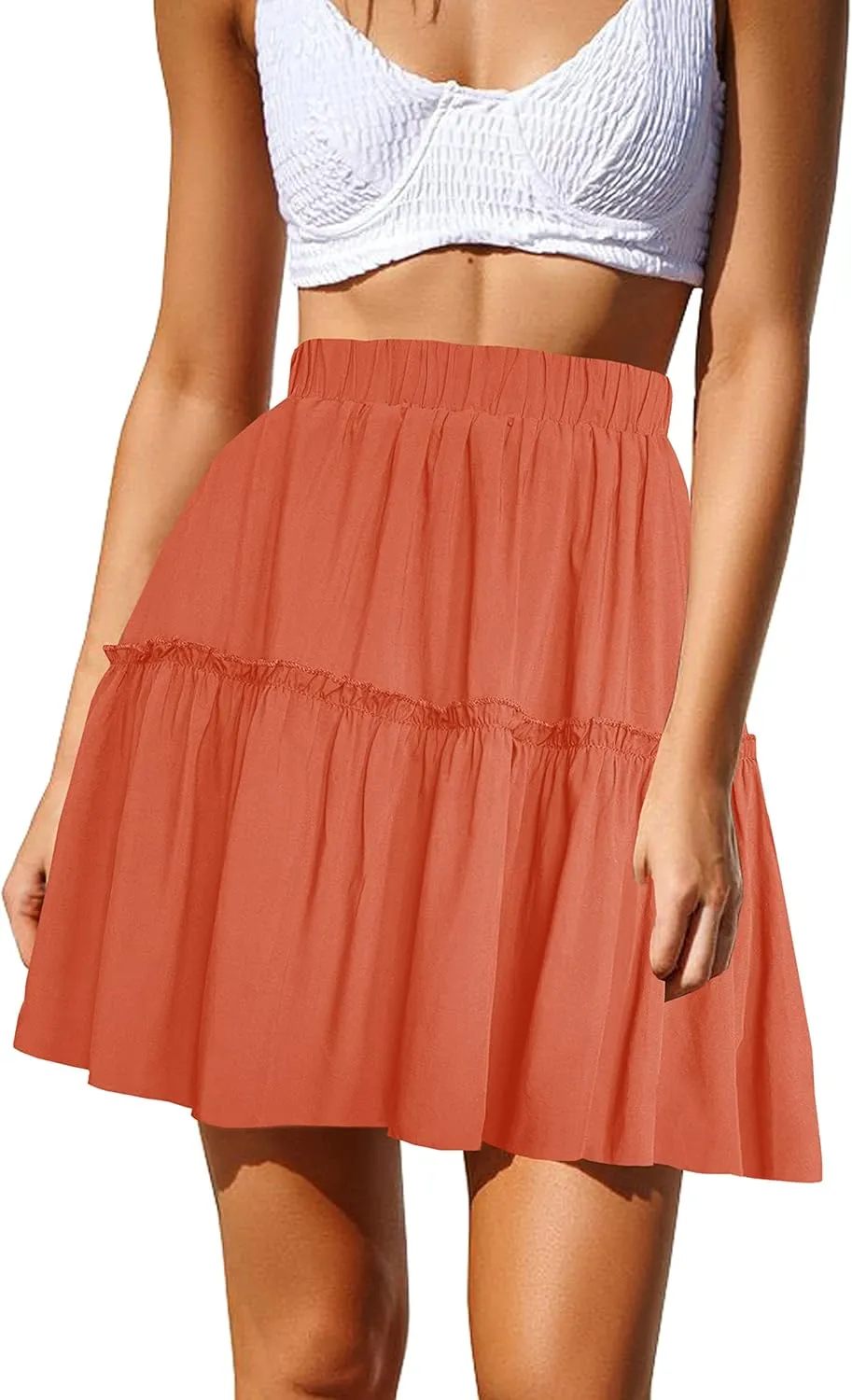 Afibi Women's Summer High Waist Floral Layered Ruffle Pleated Beach Mini Skirt