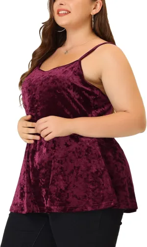 Agnes Orinda Plus Size Cami Tops for Women Adjustable Strap Sleeveless Velvet Peplum Camisoles