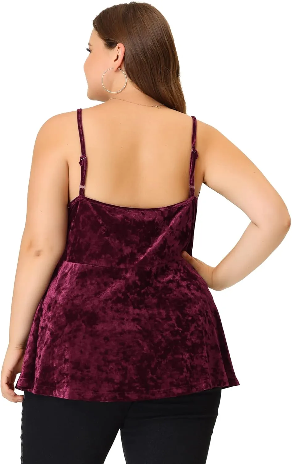 Agnes Orinda Plus Size Cami Tops for Women Adjustable Strap Sleeveless Velvet Peplum Camisoles