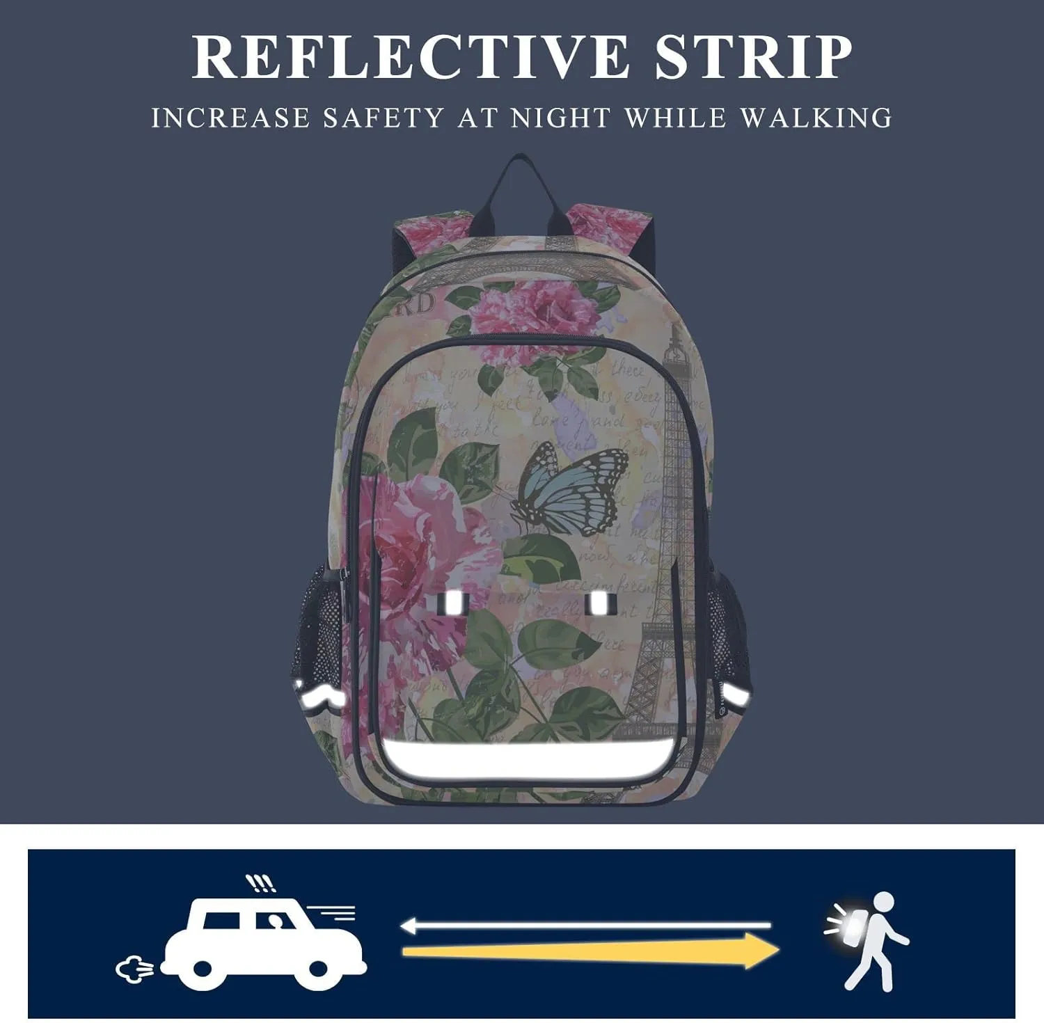 ALAZA Romantic Paris Eiffel Tower Floral Flowers Casual Daypacks Bookbag Bag