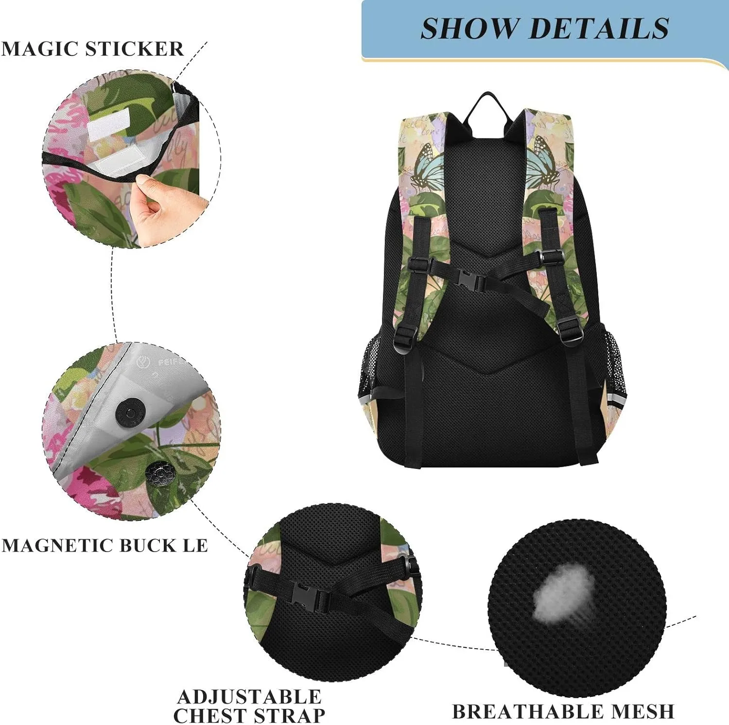 ALAZA Romantic Paris Eiffel Tower Floral Flowers Casual Daypacks Bookbag Bag