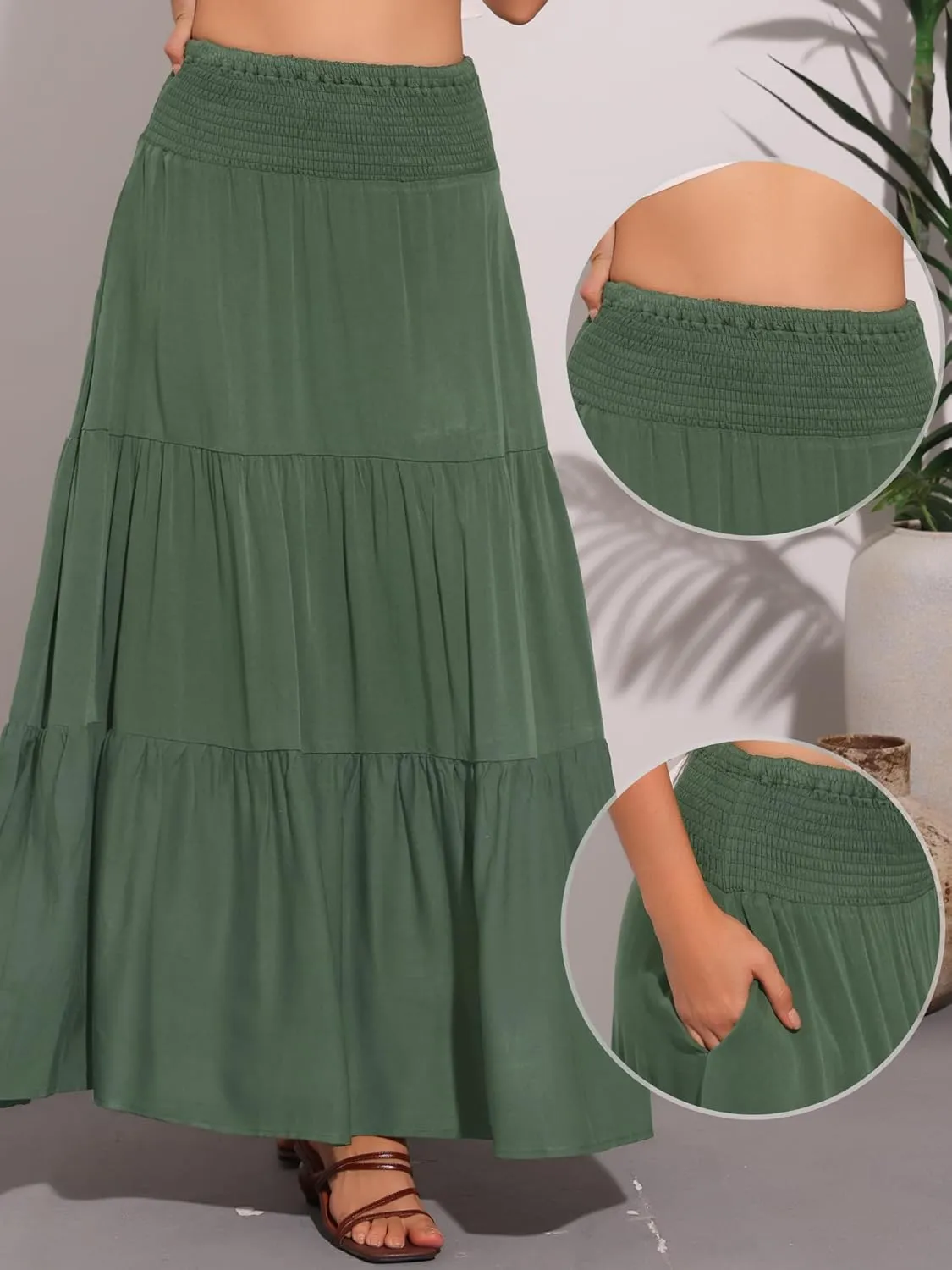 Allegra K Summer Maxi Skirt for Women's 2025 Casual Elastic Waist Flowy Tiered Boho Beach Long Skirts