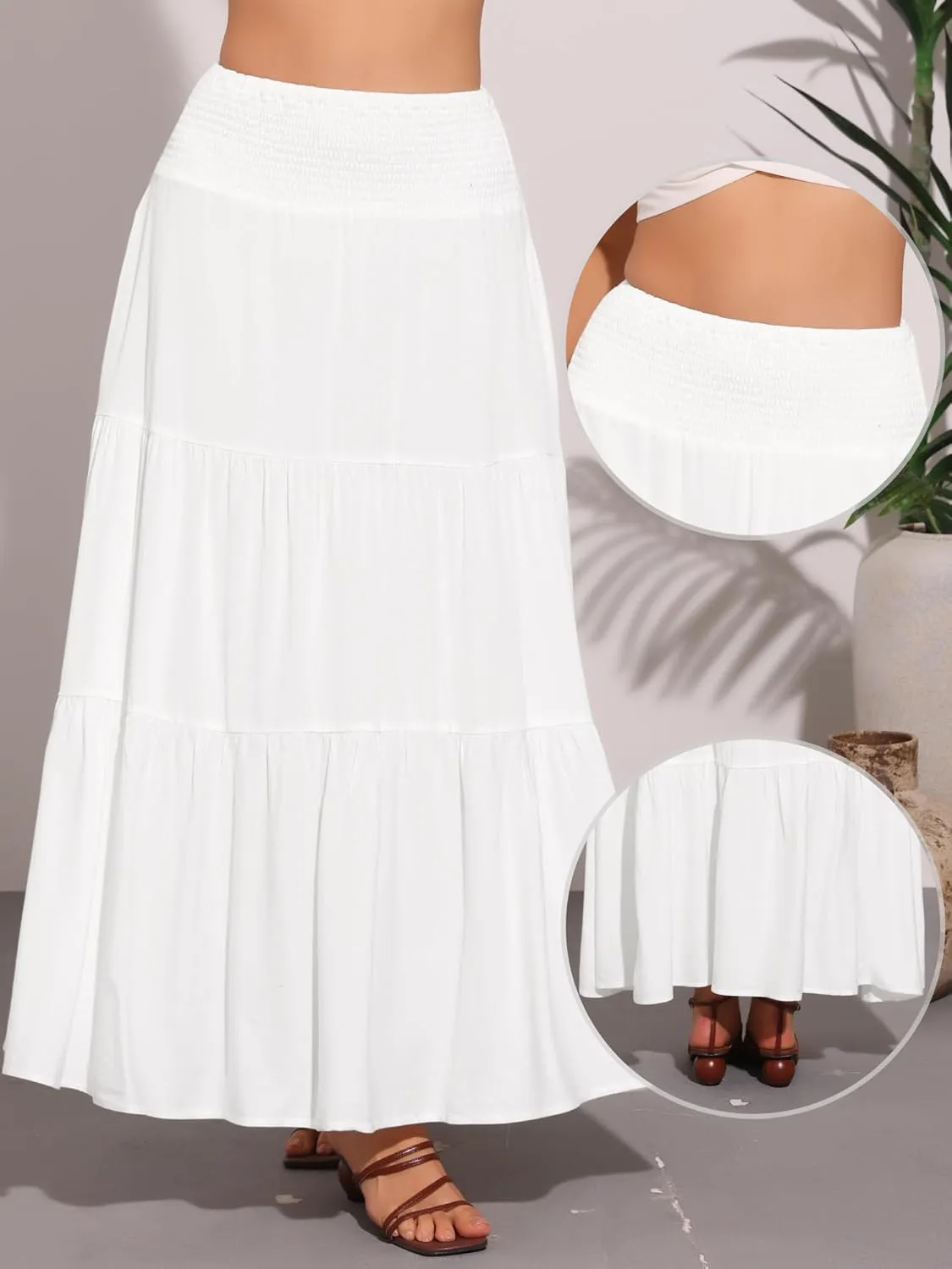 Allegra K Summer Maxi Skirt for Women's 2025 Casual Elastic Waist Flowy Tiered Boho Beach Long Skirts