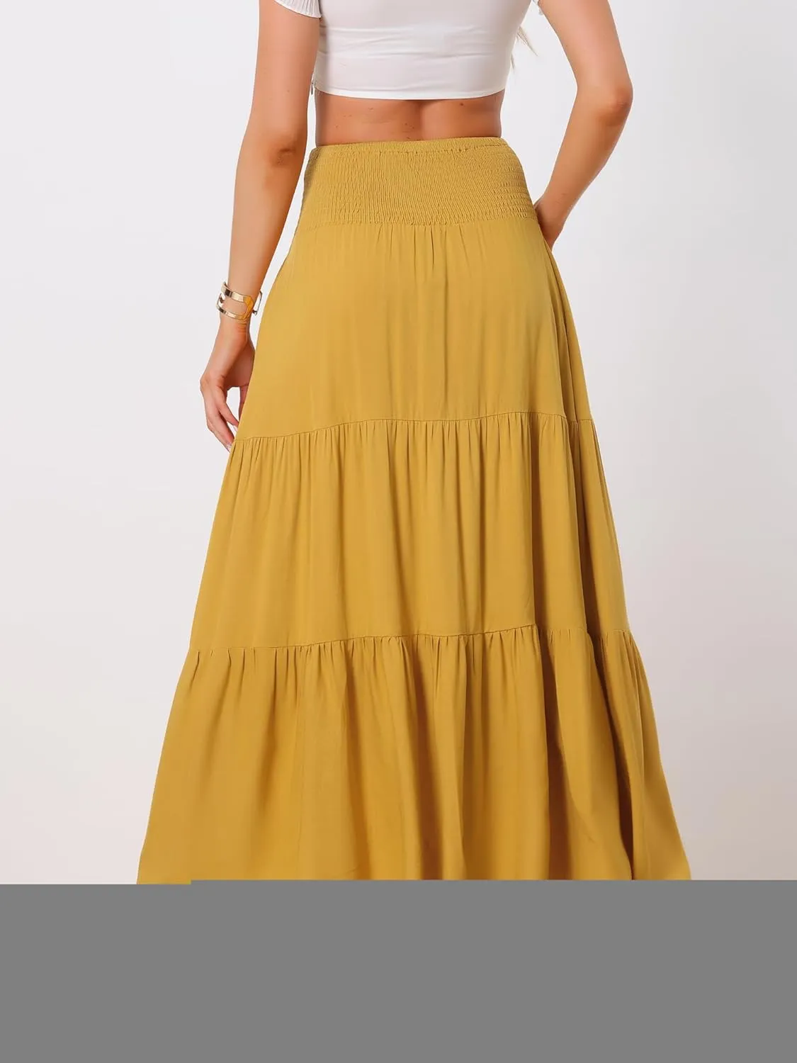 Allegra K Summer Maxi Skirt for Women's 2025 Casual Elastic Waist Flowy Tiered Boho Beach Long Skirts