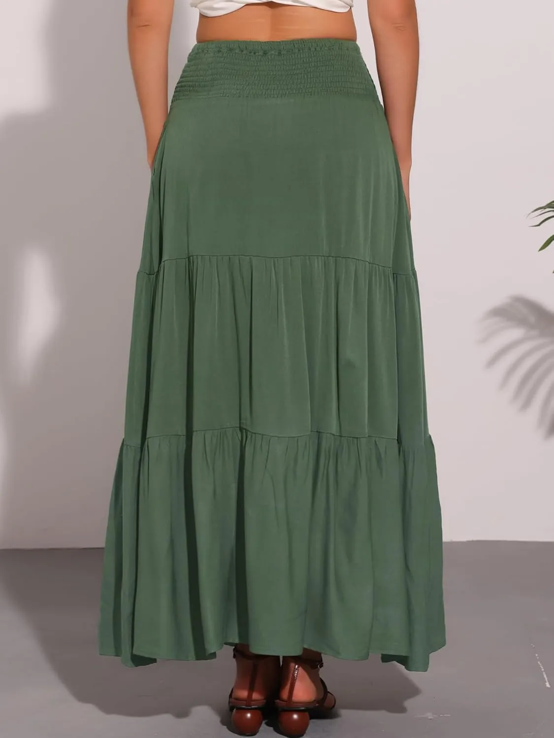 Allegra K Summer Maxi Skirt for Women's 2025 Casual Elastic Waist Flowy Tiered Boho Beach Long Skirts