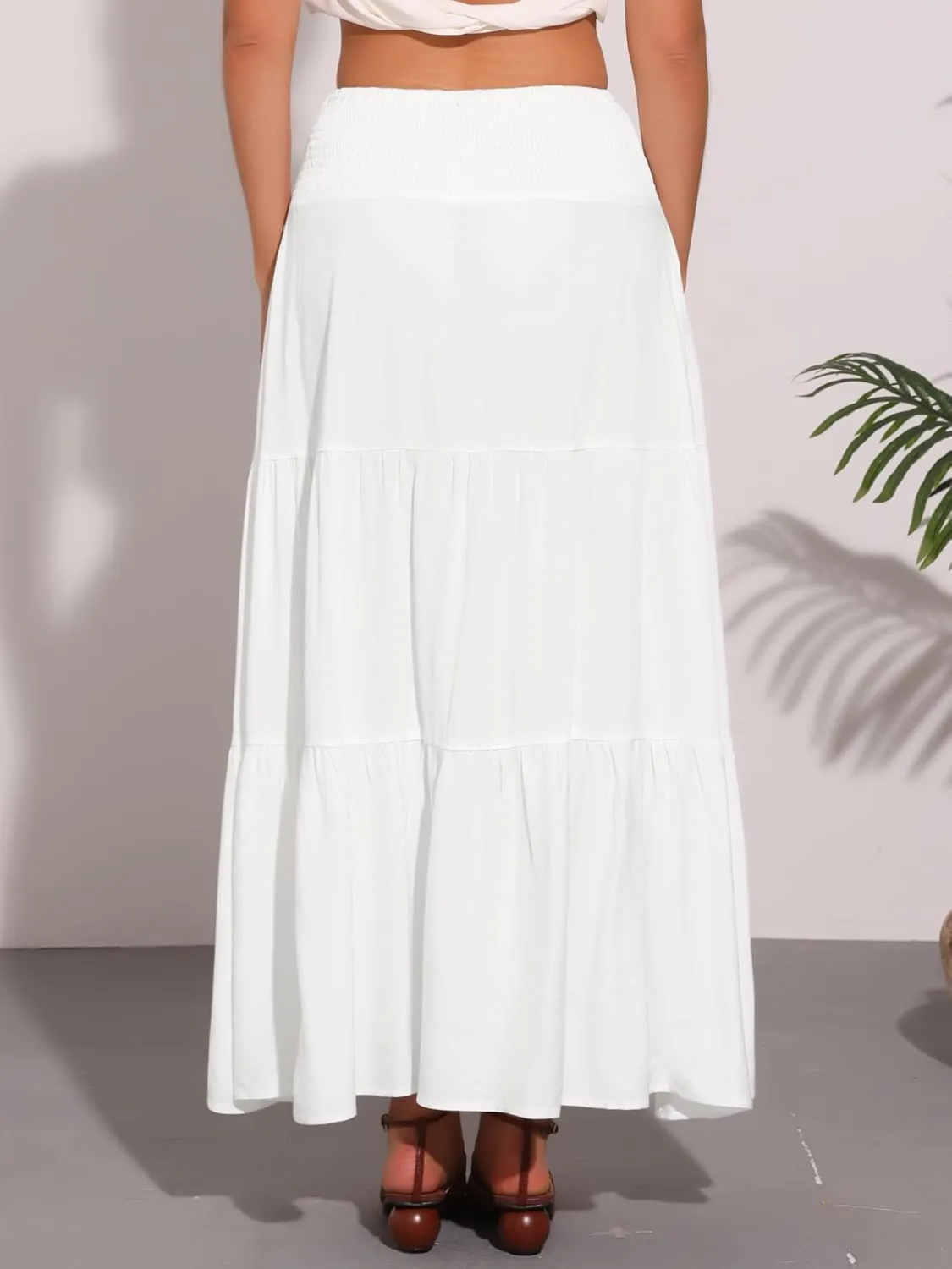 Allegra K Summer Maxi Skirt for Women's 2025 Casual Elastic Waist Flowy Tiered Boho Beach Long Skirts