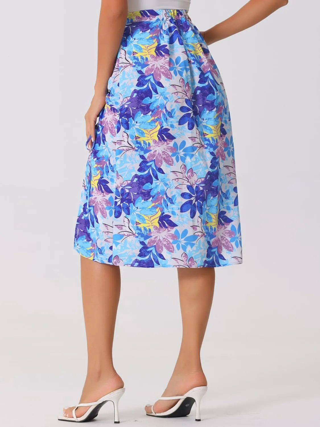 Allegra K Women's Hawaiian Skirts Summer Beach Ruched Split Thigh Tropical Skirt