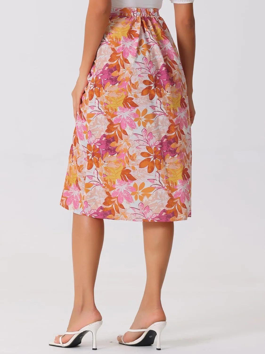 Allegra K Women's Hawaiian Skirts Summer Beach Ruched Split Thigh Tropical Skirt
