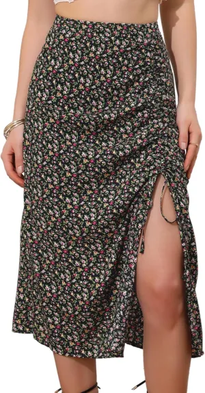 Allegra K Women's Hawaiian Skirts Summer Beach Ruched Split Thigh Tropical Skirt