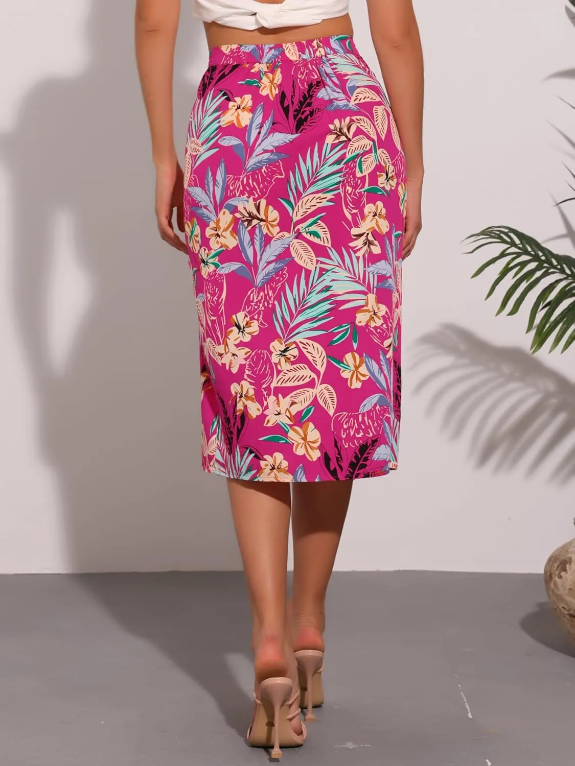Allegra K Women's Hawaiian Skirts Summer Beach Ruched Split Thigh Tropical Skirt