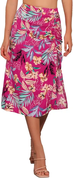 Allegra K Women's Hawaiian Skirts Summer Beach Ruched Split Thigh Tropical Skirt