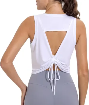altiland Open Back Workout Tank Tops for Woman, Quick Dry Cropped Athletic Shirts for Gym Yoga Exercise Running