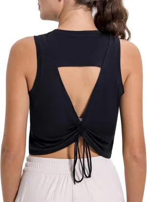 altiland Open Back Workout Tank Tops for Woman, Quick Dry Cropped Athletic Shirts for Gym Yoga Exercise Running