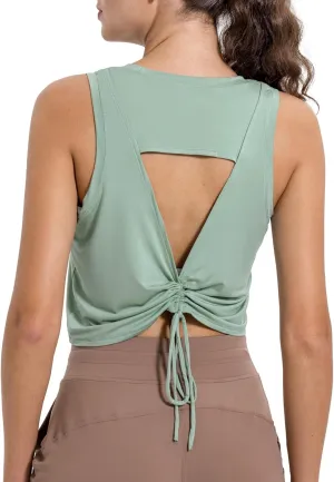 altiland Open Back Workout Tank Tops for Woman, Quick Dry Cropped Athletic Shirts for Gym Yoga Exercise Running