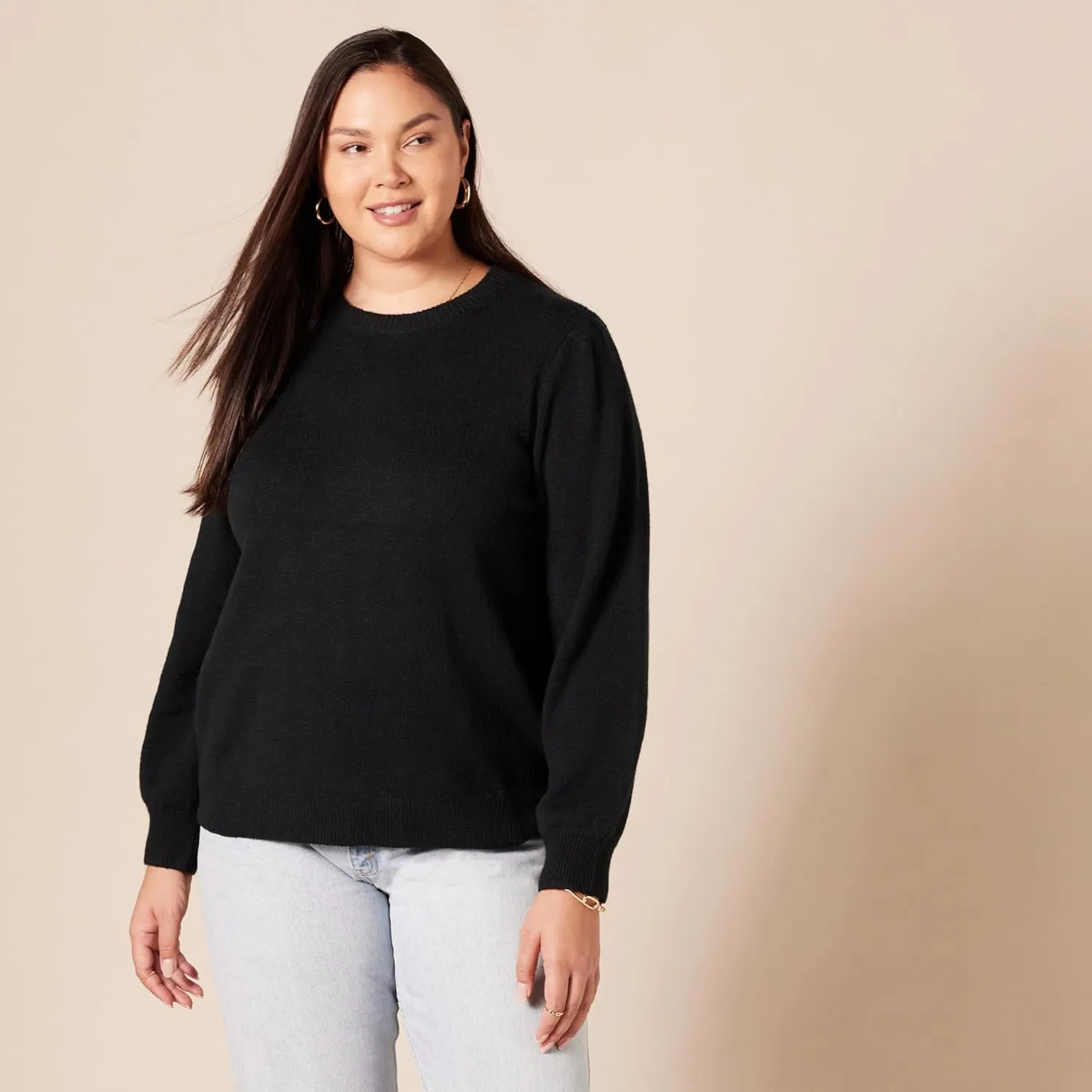 Amazon Essentials Women's Soft Touch Pleated Shoulder Crewneck Sweater