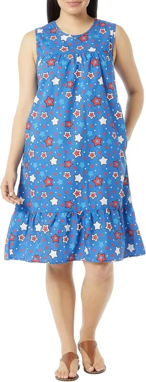 AmeriMark Womens Breezy Casual Sundress Beach Coverup Sleeveless with Side Pocket Navy Stars 05X