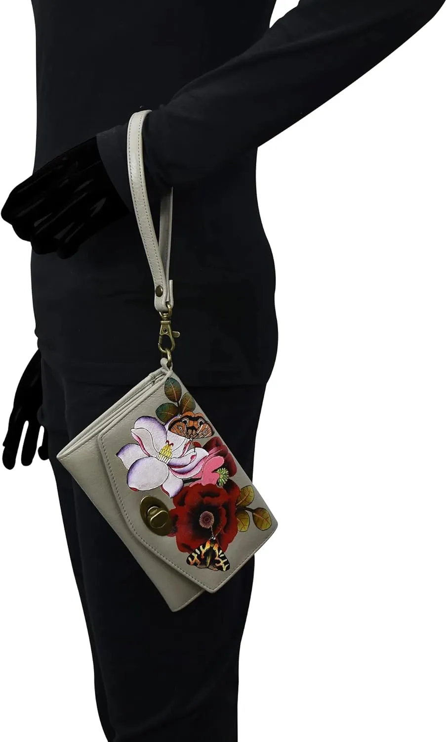 Anna by Anuschka Women's Hand-Painted Genuine Leather Vintage Wristlet Clutch