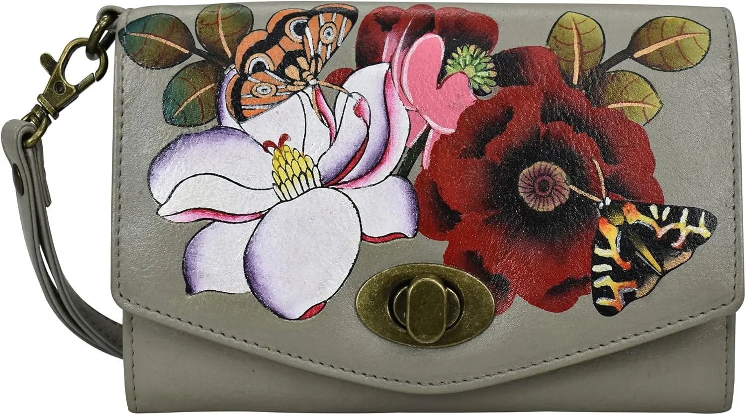 Anna by Anuschka Women's Hand-Painted Genuine Leather Vintage Wristlet Clutch