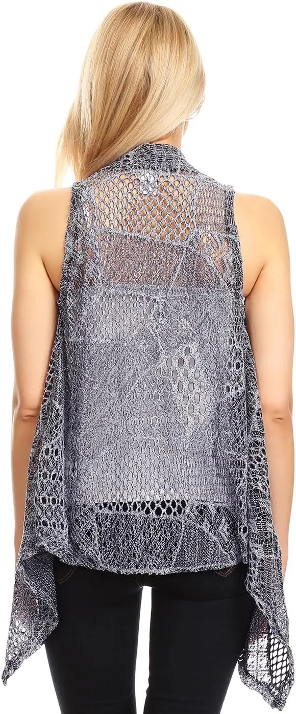 Anna-Kaci Womens Sleeveless Open Front Crochet Shawl Cardigan Bikini Cover Up