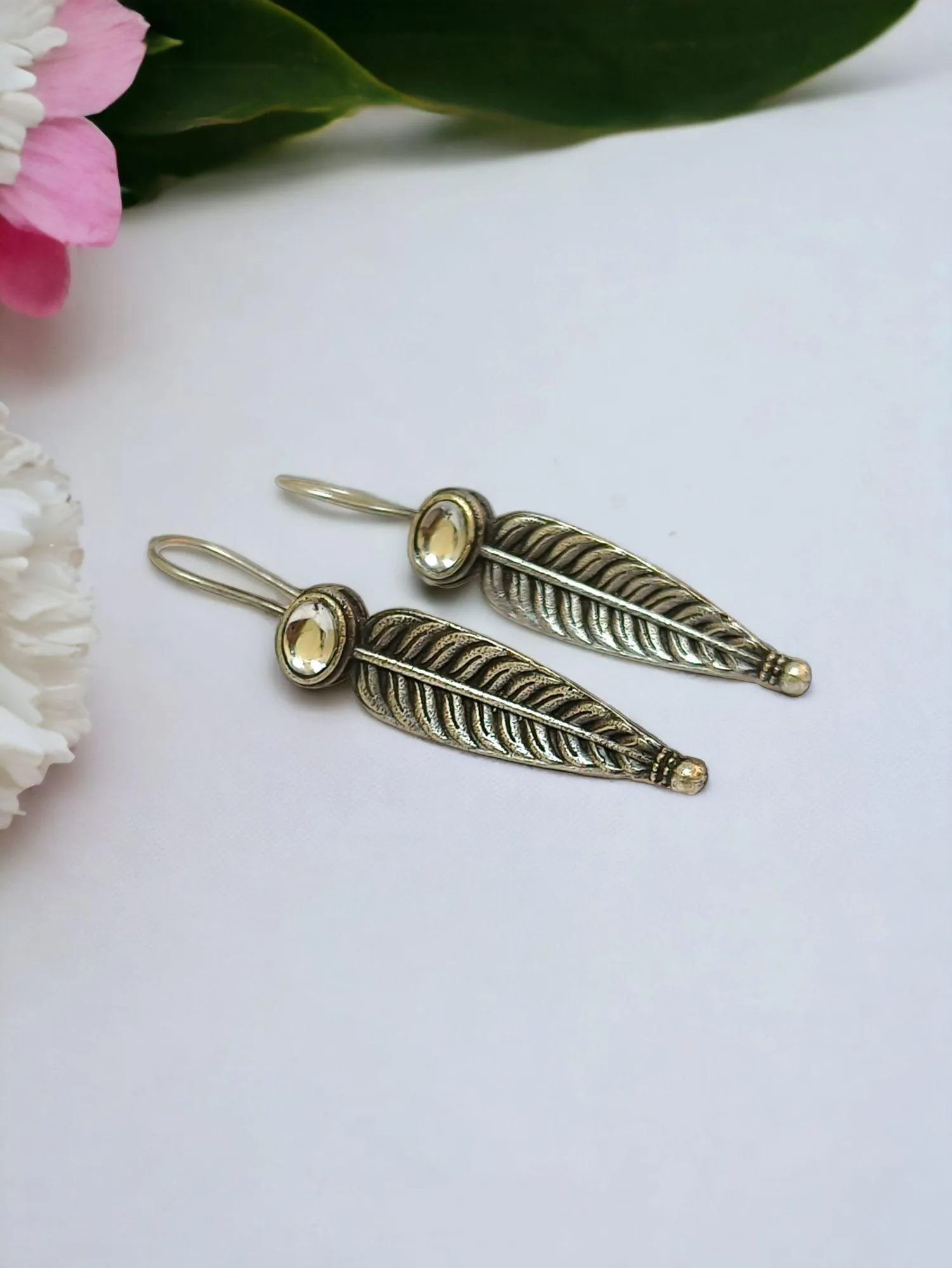 Antique Silver Plated Leaf Hook Earrings for Casual Wear | Sarichka