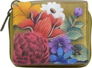 Anuschka Womens Original Hand-Painted Leather RFID Zip Organizer Wallet