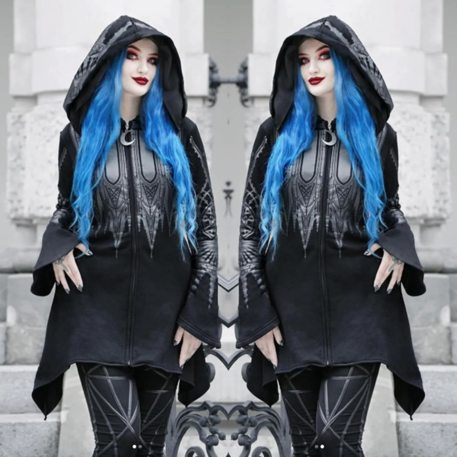 Aobiono Women Y2K Gothic Zip Up Oversized Hoodie Top Punk Cloak Witch Costume Long Sleeve Sweatshirt Emo Grunge Dark Academia