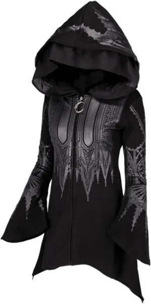 Aobiono Women Y2K Gothic Zip Up Oversized Hoodie Top Punk Cloak Witch Costume Long Sleeve Sweatshirt Emo Grunge Dark Academia