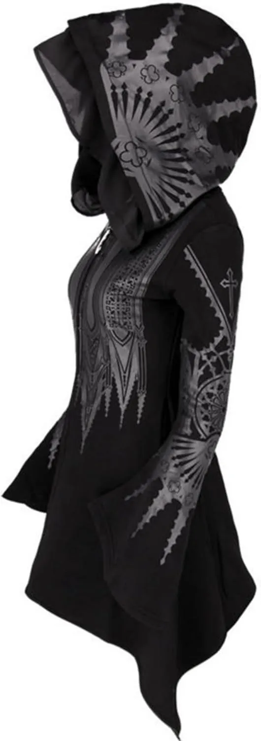 Aobiono Women Y2K Gothic Zip Up Oversized Hoodie Top Punk Cloak Witch Costume Long Sleeve Sweatshirt Emo Grunge Dark Academia