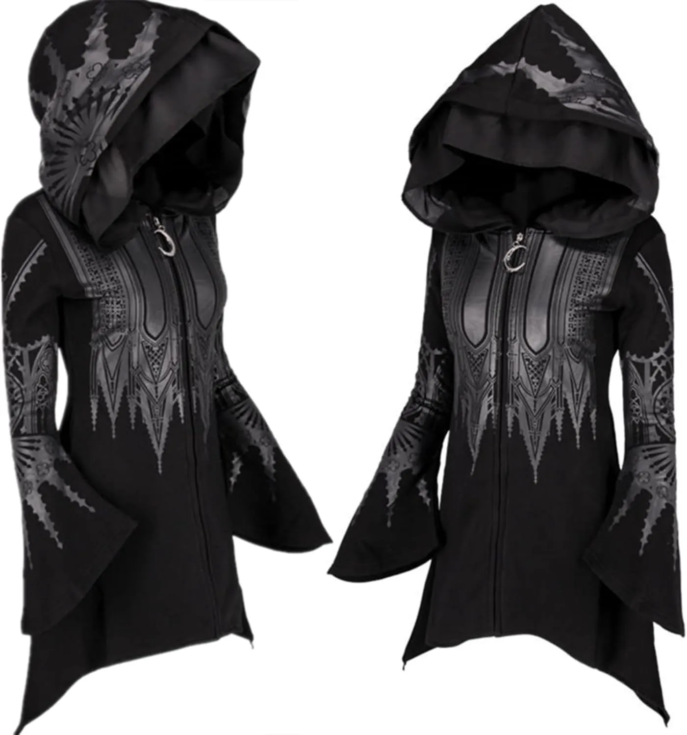 Aobiono Women Y2K Gothic Zip Up Oversized Hoodie Top Punk Cloak Witch Costume Long Sleeve Sweatshirt Emo Grunge Dark Academia