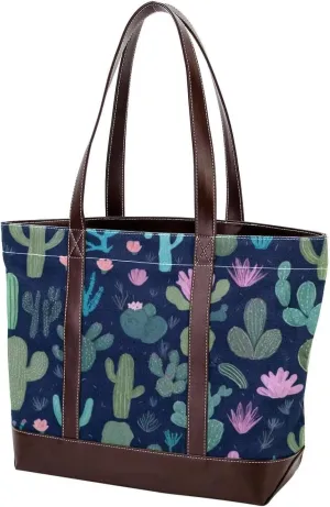 Artistic Cactus-514 Tote Bags Durable Leather Canvas Purses and Handbags for Women Top Handle Shoulder Satchel Hobo Bags